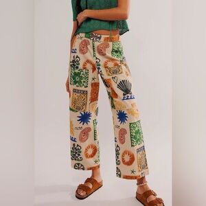 Wide Leg Printed Patchwork Pants - Multi